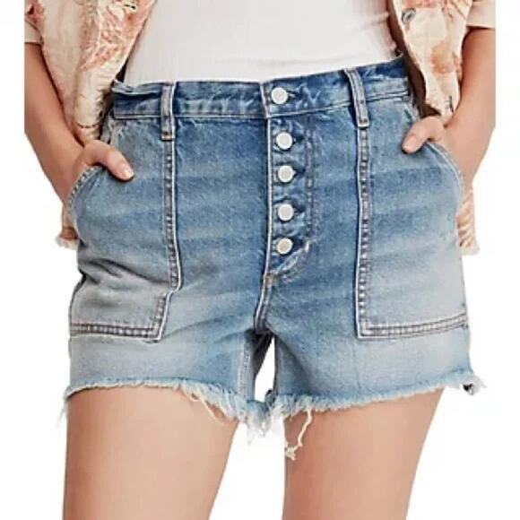 We the Free Free People Jesse Carpenter Cutoff Denim Button Fly Shorts Women 24 - Picture 1 of 8